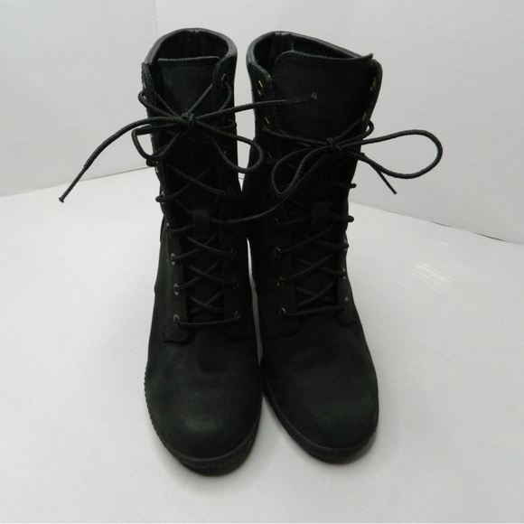 Timberland Earthkeepers Leather Black 3.5in heel bootie boots size 7W - Picture 5 of 13